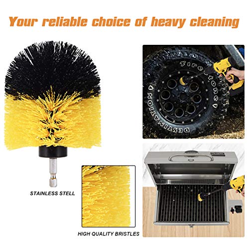 Drill Brush Attachment Set, Power Scrub Brush for Cleaning, All Purpose Scrubber Brushes with Extended Attachment for Bathroom Kitchen Surface, Grout, Tub, Shower, Tile, Corners, Car-Yellow