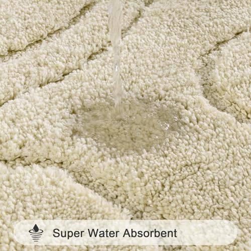HEBE Bathroom Rugs Sets 5 Piece, Soft Absorbent Microfiber Bath Mat for Bathroom, Non Slip Washable Bath Rug Set with Toilet Cover, Bath Runner and U-Shaped Contour Toilet Rug, Light Beige - color: Light Beige, size: 18"x26"+20"x32"+20"x48"+U20"x24"+Cover