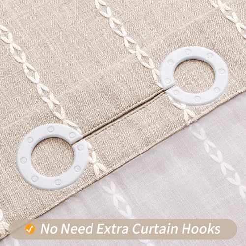 MitoVilla No Hooks Needed Farmhouse Shower Curtain with Snap-in Liner - with Window & Magnets, Boho Cotton Linen Fabric Shower Curtains with Tassels for Rustic Bathroom Decor, Beige/Cream, 72 x 74 - color: Cream - Win