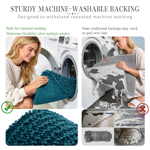 Yimobra Bathroom Rugs Non Slip Washable - Ultra Soft Absorbent Chenille Bath Mat, Quick Dry Shaggy Floor Carpet for Tub Shower, Rustic Turquoise Home Decor Accessories, 24x17 Inch - color: Peacock Blue, size: 24" X 17"