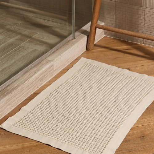 ONSEN Supima Cotton Waffle Bath Mat – Bathroom Rug, Washable Rug, Bathroom Floor Mat – Ultra-Absorbent, Quick-Dry, Soft & Durable Luxury Cotton - Oatmeal, 20x30 in - color: Oatmeal