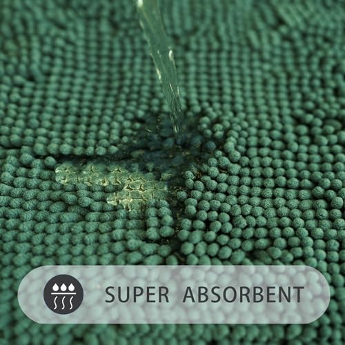 Chenille Bath Rug, Ultra Soft Absorbent Bathroom Mat, Non-Slip PVC Backing, Machine Washable, 23x14, Dark Green - color: Dark Green, size: 23" x 14"