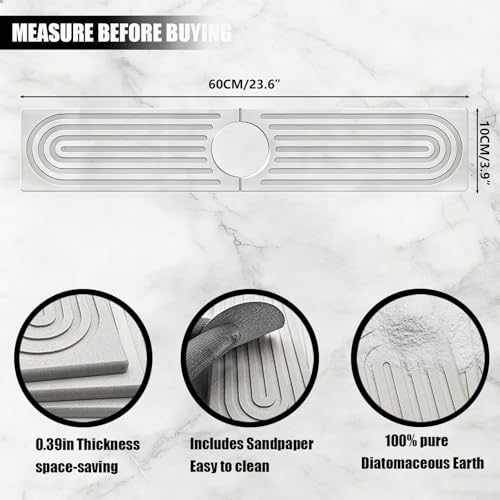 Diatomite Kitchen Faucet Mat – Quick Drying Stone Sink Tray & Splash Guard, Super Absorbent Moisture-Proof Sink Pad for Kitchen Counter Accessories(23.6" x 3.9") - size: 23.6" x 3.9"