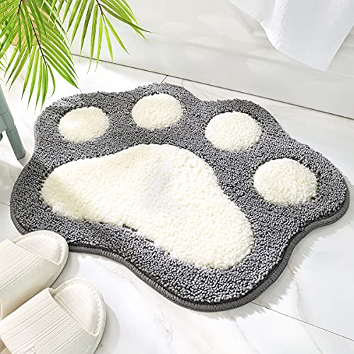 Molesun Paw Shaped Bath Mat, Cute Bathroom Rug Non-Slip, Soft Microfiber Water Absorbent Thick Shower Rug, Machine Washable Bath Rug for Bathroom Bedroom, Gray, 17x23 - color: Grey