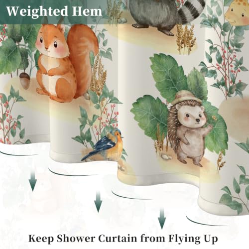 Fabric Shower Curtain with Hooks YJY01568 - color: Cute Forest Critters
