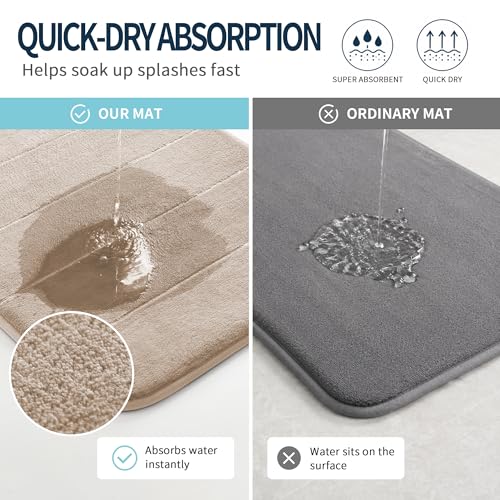 Yimobra Memory Foam Bath Mat, Soft Absorbent Bathroom Rug, 24x17, Beige | Non Slip Backing, Quick Dry, Machine Washable Bath Rug for Tub & Shower Areas, Durable Design That Complements Bathroom Decor - color: Beige, size: 24" X 17"