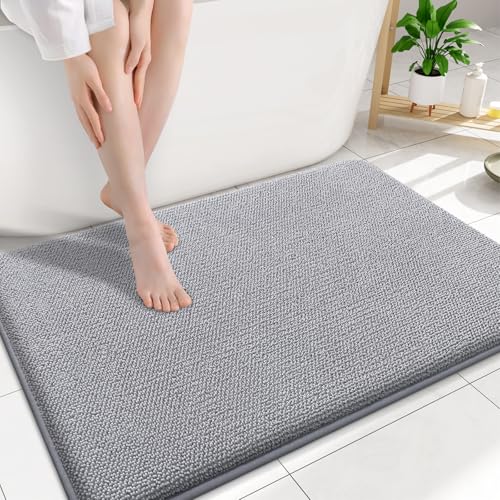 Smiry Thick Memory Foam Bath Mat 32X20, Ultra Soft Non-Slip Bathroom Rug, Plush Water Absorbent Quick Dry and Machine Washable Floor Mat for Shower, Tub & Home Decor, Grey