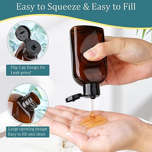 Cosywell Travel Bottles for Toiletries 4pcs 3.4oz Travel Shampoo and Conditioner Bottles TSA Approved Travel Size Containers Leak Proof Small Plastic Squeeze Bottles with Flip Cap - color: B-3.4oz-Brown-3label1blank
