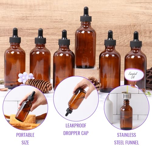 AuroTrends Amber Dropper Bottle 2 oz 24Pack, Glass Tincture Bottles with Dropper - Amber Glass Dropper Bottle 2 oz with Funnel/Stickers/Plastic Graduated Pipette (2fl.oz, Set of 24) - color: Amber, size: 2fl.oz-24Pack