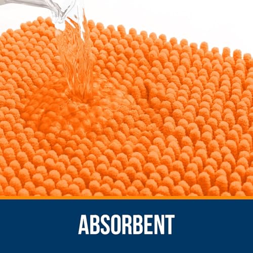 OLANLY Bathroom Rugs Sets 3 Piece, Soft Absorbent Chenille Bath Mats and U-Shaped Contour Toilet Rug, Quick Dry, Home Decor Accessories, Bath Mat Set for Bathroom (30"x20"+24"x16"+24"x20", Orange) - color: Orange, size: 30" X 20" + 24" X 16" + U24" X 20"