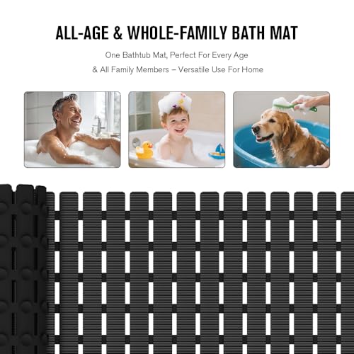 MBOSS Bath Tub Shower Mat Non Slip Bathtub Mats for Bathroom Shower Floor Mat Bath Mats for Shower Tub Anti Slip Shower Mat with Drain Hole and Large Suction Cups (Black, 27.5 X 15.7 Inch) - color: Black, size: 27.5" x 15.7" (Rectangular)