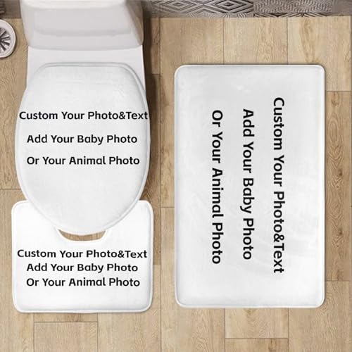 Custom Your Photo Add Your Baby Photo or Add Your Animal Photo Custom 3 Piece Bathroom Rug Set Custom Personalized Toilet Cover 3-Piece Set Customized Bathroom Three-Piece Suite - color: Custom Your Photo
