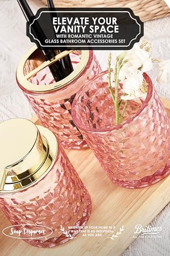 Pink Bathroom Accessories, 4Pcs Pink Bathroom Accessory Set Complete, Toothbrush Holder Set, Soap Dispenser, Qtip Holder, Tumbler, Perfect for Bathroom Decor and Vanity - color: Pink