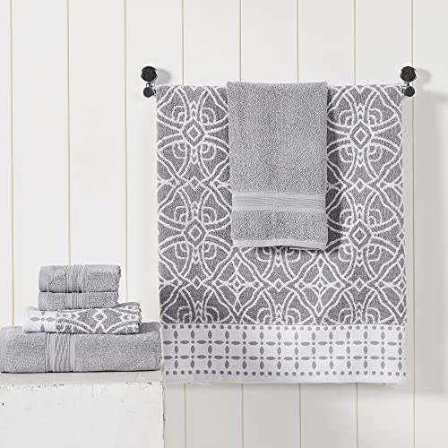 Modern Threads Monroe 6-Piece 100% Cotton Towel Set – Reversible Yarn Dyed Jacquard & Solid – Includes 2 Bath Towels, 2 Hand Towels, 2 Washcloths – Absorbent, Quick Dry, Soft & Durable – Stone - color: Stone, style: Modern