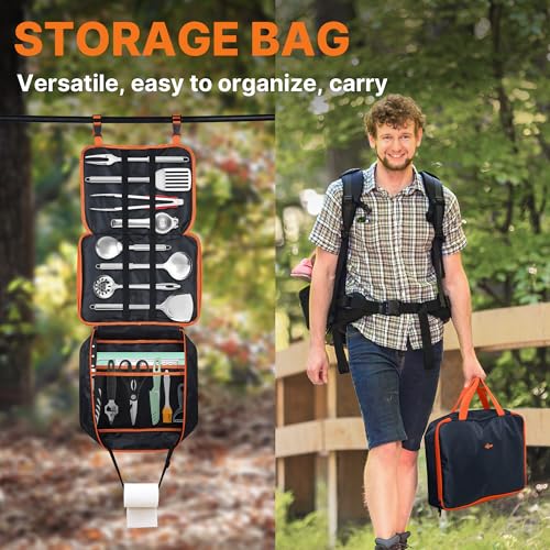 Gaialoop Portable Camping Cooking Utensils Set, Camp Kitchen Set with Organizer Bag, RV Essentials Outdoor Cooking Utensil Kit for Travel, Picnics, Camping, BBQs, Parties - style: 16pcs