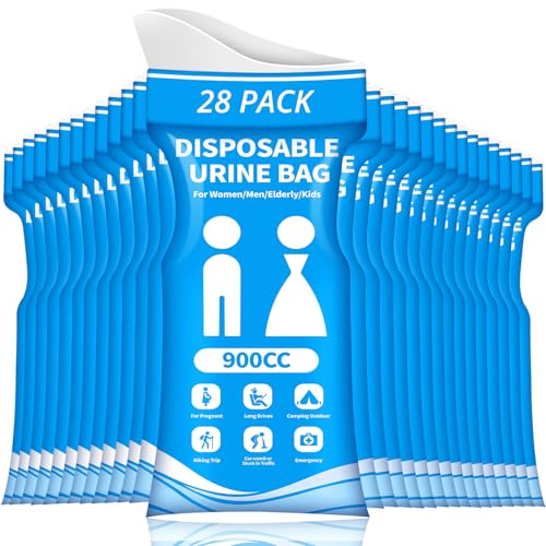 Disposable Urine Bag for Travel - 900ML Portable Pee Bags for Women Men 8/12/20/24/28 PCS Emergency Vomit Bags Urinal Toilet for Car Camping, Road Trip,Traffic Jam, Pregnant, Kid, Patient - color: Blue, size: 9.1"x5.4"x4.4"(28-Pack)
