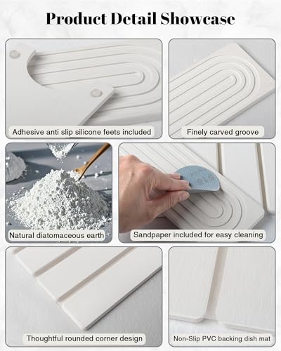 3PCS Set Large Stone Drying Mat for Kitchen Counter Foldable Collapsible Fast Drying Stone Dish Mat Water Absorbing Natural Diatomaceous Earth Bath Mat Quick Dry Stone Tray Bathroom Countertop, White - color: White