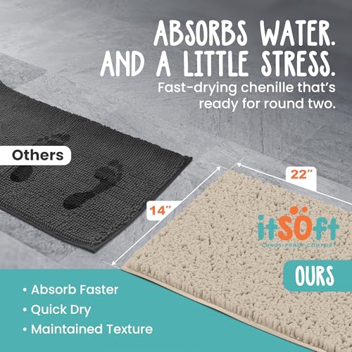Small Chenille Bath Mats 22"x14", Plush Absorbent Bath Mats Quick Dry, Soft & Machine Washable, Non Slip Carpet for Bathroom, Thick Bathroom Rugs, Shower Restroom Rug Mat, Alfombras De Bano, Bathrugs - color: Beige, size: 22" x 14" (Rectangular)