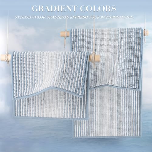 BSICPRO Bathroom Rugs and Mats Sets, 2 Piece Thick Absorbent Chenille Bath Mat Rug Set Non Slip, Soft Shaggy Bath Room Floor Mats for Bathroom, Machine Washable (20" x 32" Plus 16" x 24",Ice Blue) - color: Ice Blue, size: 20" x 32" Plus 16" x 24"