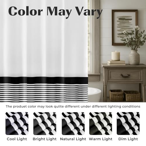 Seasonwood 84 inch Extra Long Shower Curtain Black and White Shower Curtain with Tassel 72" W x 84" L Farmhouse Striped Shower Curtains for Bathroom Fabric Shower Curtains - color: Black and White, size: 72"W x 84"L (Pack of 1)