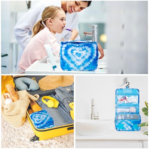 Tie Dye Hanging Toiletry Bag for Girls, Travel Toiletry Bag for Teen Girls Cosmetic Makeup Waterproof Wash Bag Traveling Toiletries, Blue Heart - color: Blue Tie Dye Heart