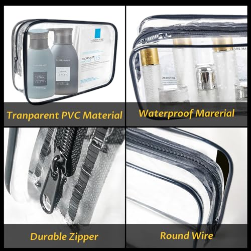 16 Pieces Clear Makeup Bags Bulk, TSA Approved Toiletry Bag for Travel, PVC Waterproof Travel Pouches Clear Pouch with Zipper for Men and Women Carry-on Travel Essentials Cosmetic Bags (Black-M) - color: Black-M