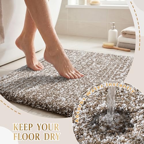 Yimobra Bath Rugs for Bathroom 32X20, Ultra Soft and Water Absorbent Bath Mats, Non Slip Plush Shower Rugs, Microfiber Thick Matts for Bathroom Floor/Tub, Machine Washable, Light Brown and White - color: Light Brown and White, size: 32" X 20"