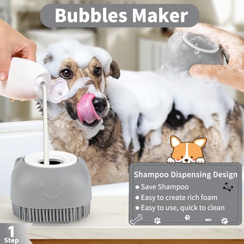 Comotech 6PCS Dog Bath Brush & Dog Toothbrush | Adjustable Handle Shampoo Brush & Scrubber for Short & Long Haired Dogs & Cats | Effectively Solve Odor & Stain Removal Problems (Gray Gray Black) - color: Gray Gray Black
