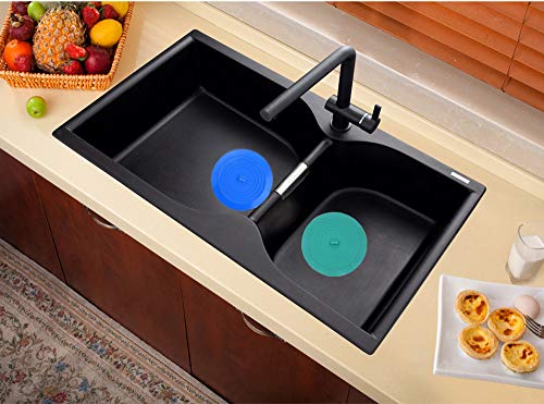 V-TOP Tub Stopper 2 Pack, 6 inches Large Silicone Drain Plug Hair Stopper Flat Suction Cover, Bathtub Accessories for Kitchen Bathroom and Laundry - color: 6" Green&blue