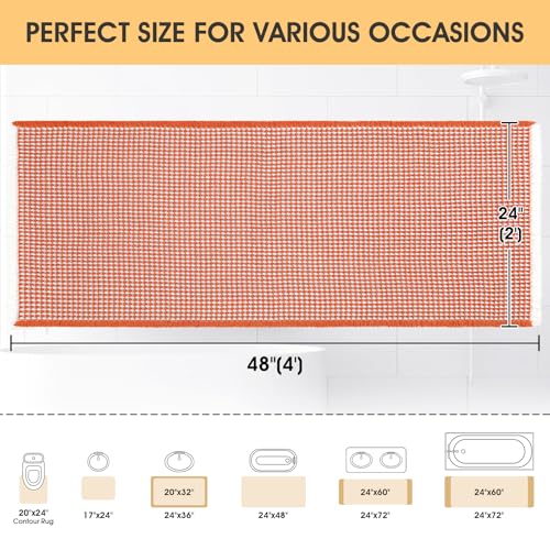 IM HOME Waffle Bath Mat Orange & Cream 4'x2', Boho Woven Modern Bath Mat Rugs, Absorbent Non Slip Bathroom Rugs, Soft Washable Bath Rugs with Tassels for Bathroom, Bedroom, Kitchen, Shower, Tub - color: Orange & Cream, size: 2' x 4' (Runner)