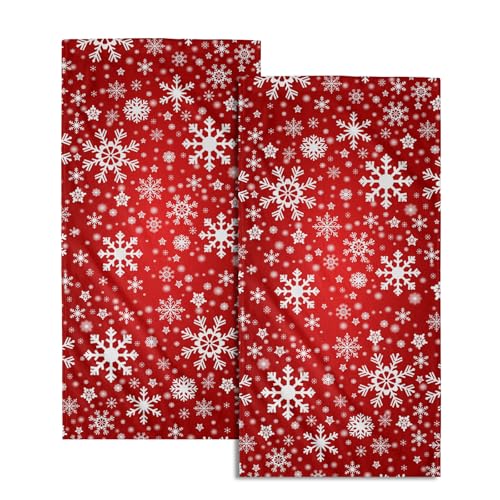 Miaoquhe Winter Snowflakes Bath Towels for Bathroom Set of 2 Winter Hand Towels 14”x28” Xmas Hand Towels for Bathroom Soft Absorbent Washcloths Towel Christmas Decorative Towel for Home Hotel Spa Gym - color: Christmas Red Snowflakes