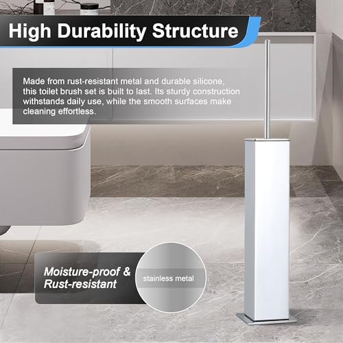 BVL Toilet Brush and Holder Set Chrome Stainless Steel 304 Square Freestanding Toilet Brush for Bathroom - color: Chrome