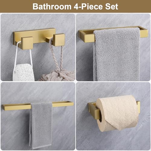 Lairuier Bathroom Hardware Accessories Set, Brushed Gold 4-Piece Bathroom Hardware Set Including Towel Bar,Towel Holder, Toilet Paper Holder, Towel Hook, Stainless Steel Bath Towel Bar Set - color: Brushed Gold, size: Set B