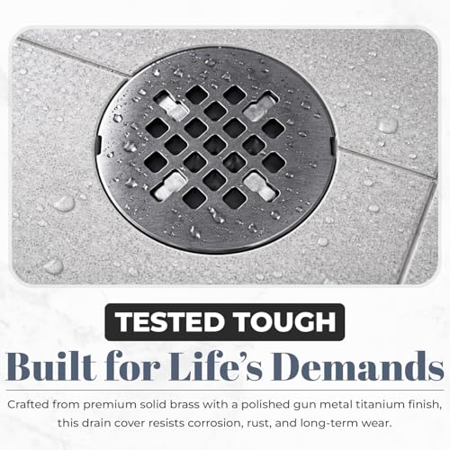 4 ¼” Polished Dark Grey Snap-in Shower Drain Cover - Replacement - 4.25" OD Strainer - Easy Install - Premium Round Shower Drain Cover - Solid Brass Construction - (Titanium/Gun Metal) - color: Polished Gun Metal/Titanium