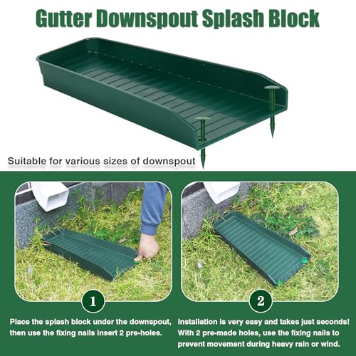 Rain-Gutter Downspout Splash Block - Gutter Downspout Extensions for Rainwater Drainage, Lader Downwards Design, 16" Fixable Downspout Extender with 8 Fixing PP Nails (4, Green) - color: Green, size: 4Pack