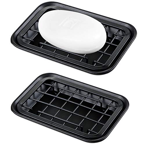 Kitchen and Bathroom Soap Dish Tray - Metal 2-Piece Soap Dish Tray with Drainage Grid and Holder for Kitchen Sink Countertops to Store Soap, Sponges, Scrubbers - Rust Resistant - 2 Pack (Black) - color: Black