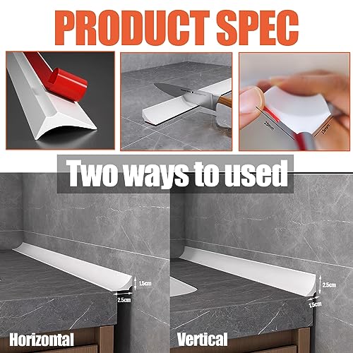 Collapsible Shower Threshold Water Dam, Self-Adhesive Silicone Water Barrier Strip Retaining Stopper for Curbless Shower, Bathtub, Kitchen Sink (White, 2M) - style: White 2m