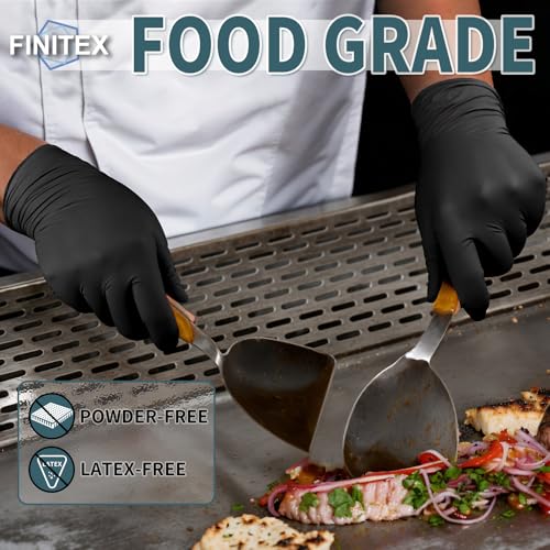 FINITEX - Black Nitrile Disposable Gloves, 5mil, Powder-free, Medical Exam Latex-Free 100 PCS For Cleaning Food Glove (Large) - size: Large