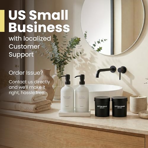 MaisoNovo Bathroom Soap Dispenser Set- Soap and Lotion Dispenser Set with White Soap Dispenser, Black Pumps & Ceramic Tray - color: White Bottles/ Black Pumps/ White Ceramic Tray