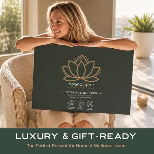 Stone Bath Mat Set for Bathroom – 2 Pack Diatomaceous Earth Bath Mat, Quick Dry Non Slip Bathroom Stone Mat, 23.6”×15.4” West + East | JapandiSpirit Lotus Fusion - color: Lotus Fusion Pack