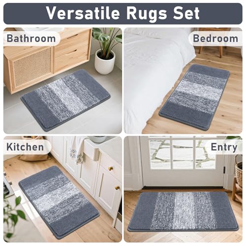 Bsmathom Bathroom Rugs Sets 4 Piece, Soft Absorbent Microfiber Bath Rugs with U-Shaped Contour Toilet Rug and Toilet Lid Cover, Thick Non-Slip Plush Shaggy Bath Mat Set,Dark Gray - color: Dark Grey, size: 18"x26"+18"x48"+U20"x24"+Cover19"x21"
