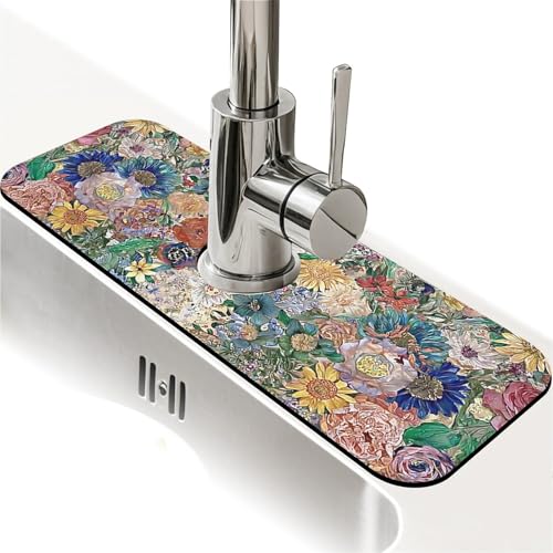 Faucet Fast Absorbent Pad - Hundred Flowers Picture Drying Pad, Suitable For Kitchen, Bathroom, Island And Other Scenes - color: Hundred Flowers Picture