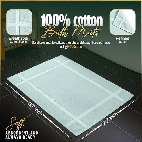 Pearl Linens Pack of 2 100% Cotton Bath Mat 20x30 inches, Soft & Absorbent Quick Dry Bathroom Mat Set, Not Bathroom Rugs, After Shower Mat, Bath Tub Mat, 687 GSM, Machine Washable, Mint Green - color: Mint Green, size: 20x30 - Set of 2