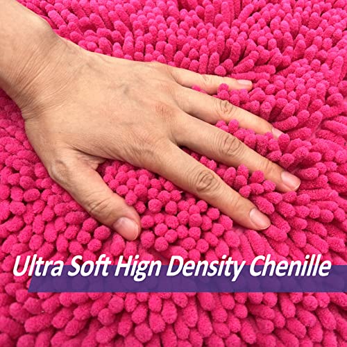 Hot Pink 2 Piece Bathroom Set Bathroom Rugs Bath Mat Set Bath Rugs | Bath Mats for Bathroom Non Slip Thick Soft Chenille Bath Rug Set, Door Mat for Kitchen/Living Room -20" x 32"/16" x 24"- - color: Rose Red, size: 32"L x 20"W + 24"L x 16"W