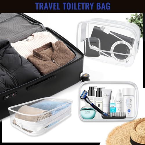 16 Pieces Clear Makeup Bags Bulk, TSA Approved Toiletry Bag for Travel, PVC Waterproof Cosmetic Pouches Clear Pouch with Zipper for Men and Women Carry-on Travel Essentials Cosmetic Bags (White-M) - color: White-M