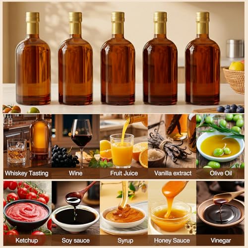 TBWIND 4 Pack 25oz/750ml Amber Glass Bottles with T-Top Corks | Airtight refillable brewing bottles. For mead, kombucha, limoncello, syrups & homemade drinks. Includes funnels & labels - color: 25oz/ 750ml, size: Amber