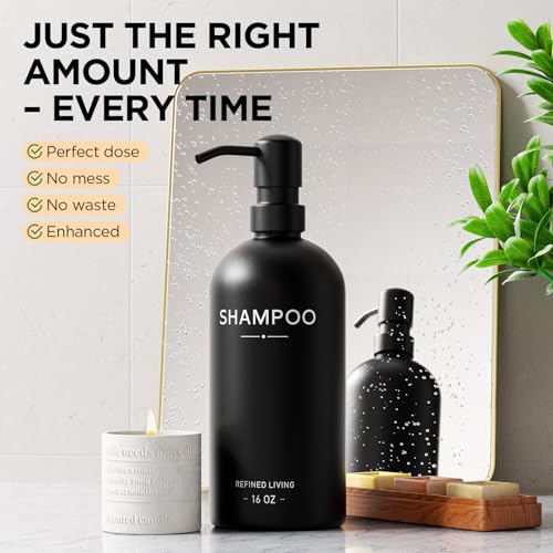 Shampoo and Conditioner Dispenser Set,3 Refillable 16oz Bottles with Stainless Steel Pumps – Shower Soap Dispensers for Bathroom, Hotel or Airbnb (Black, 3-Pack) - color: Black