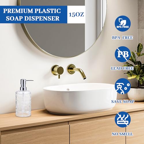 15oz Refillable Soap Dispenser with Rust Proof Pump – for Kitchen, Bathroom, Dispense Hand Soap, Lotion & Shampoo (Clear)