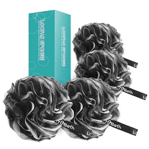 Loofah 4 Pack 75g Extra Large Loofa Set Soft Bath Sponge Thick Body Wash Puffs for Shower (Black) - color: 02-black