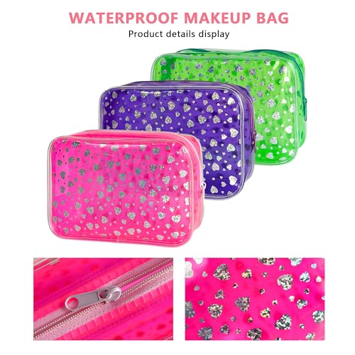 Waterproof Makeup Bag with Silver Stars, Pink Clear Cosmetic Pouch, 7x2.3x4.7 Inches, TSA Approved Travel Toiletry Organizer, 2 Pack (Green+Star) - color: Green+Star